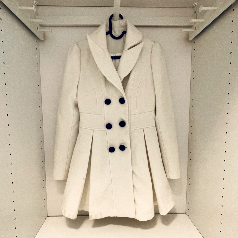 Button Collar Pleated Pea Coat Jacket